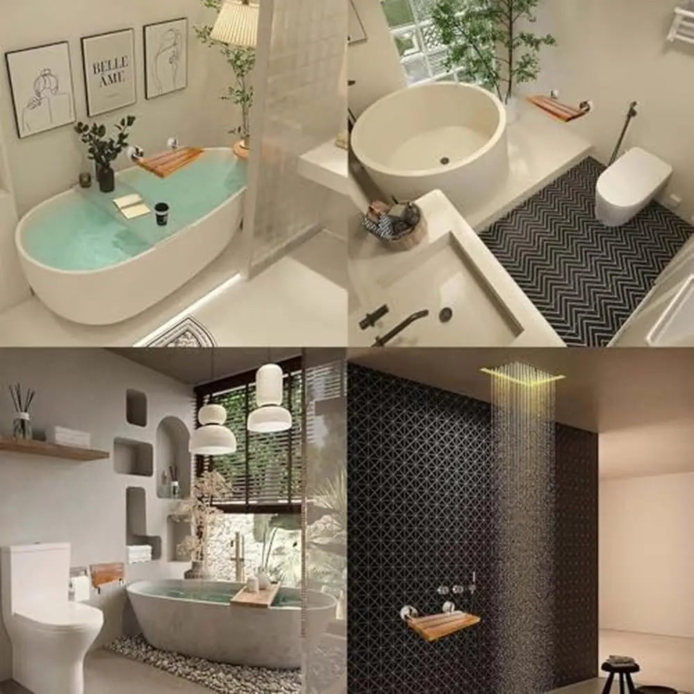 20 Inch Brushed Teak Wall Mounted Fold Down Shower Bench 330lbs Load ADA Compliant Home Care Seat 3