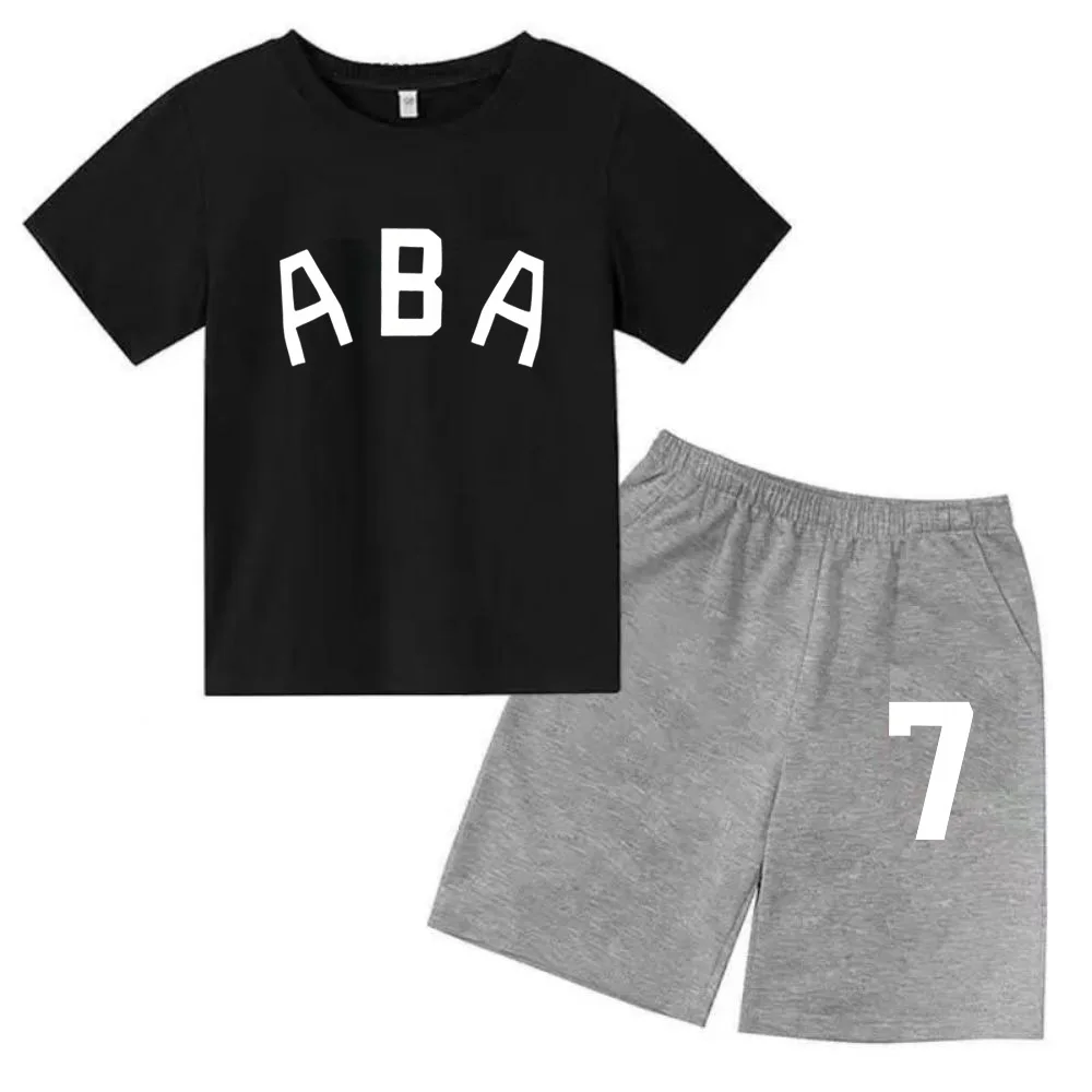 thumbnail image 1 of Ropa de bebé con estampado de letras para niños y adolescentes, conjunto de camiseta y pantalones cortos de verano de 2 piezas, conjunto informal de manga corta para niños y niñas, 1 of 5