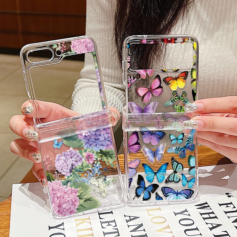 Butterfly Pattern Folding Phone Case For Samsung Galaxy Z Flip5 Flip4 Flip3 Clear Hard PC Back Cover For Samsung Z Flip 5 4 3_voghion.com