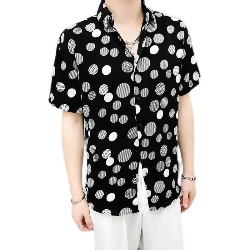 2024 New Summer Korean Version Handsome Casual Street Fashion Style Polka Dot Loose Breathable Short Sleeved Men's Shirt Top