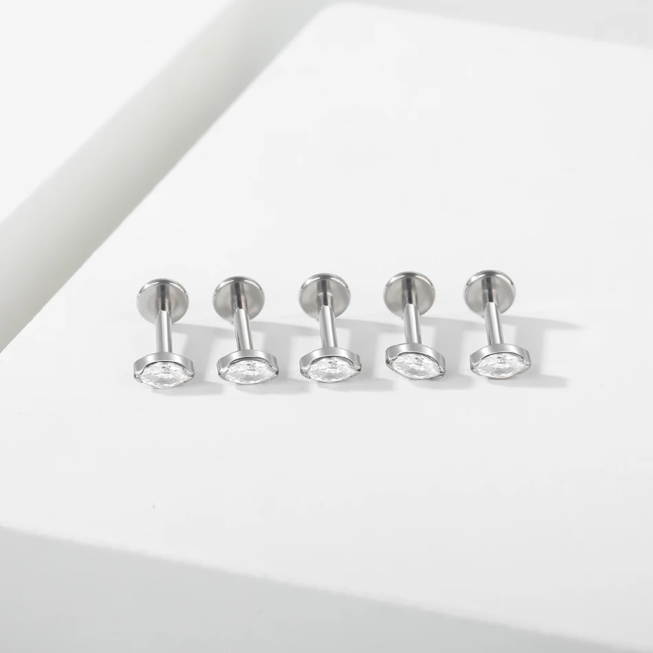 Piercing Jewelry 1Pc Titanium Ear Stud Cartilage Zircon Labret Lip Tragus Nose Earring for Women Internal Thread Helix