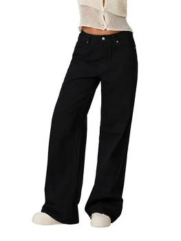 Women s Stylish Star Print Loose Denim Jeans for Spring and Fall - Casual Low Waist Trousers with a Fashionable Twist 2