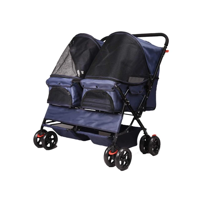 

Pet Twin Double Stroller Cat Dog Foldable 4 Wheel Travel Carrier