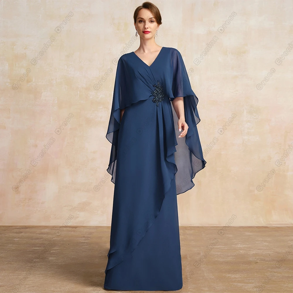 Strapless Mother of Bride Dresses for Women Half Sleeve Wedding Party Dresses with Lace Summer Chiffon Robe De Soir&eacute;e