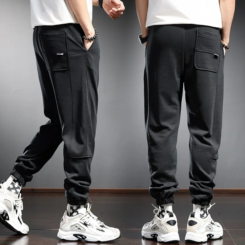 Summer Baggy Sweatpants Men Streetwear Sport Lightweight Joggers Track Pants Black Elastic Waist Drawstring Trousers