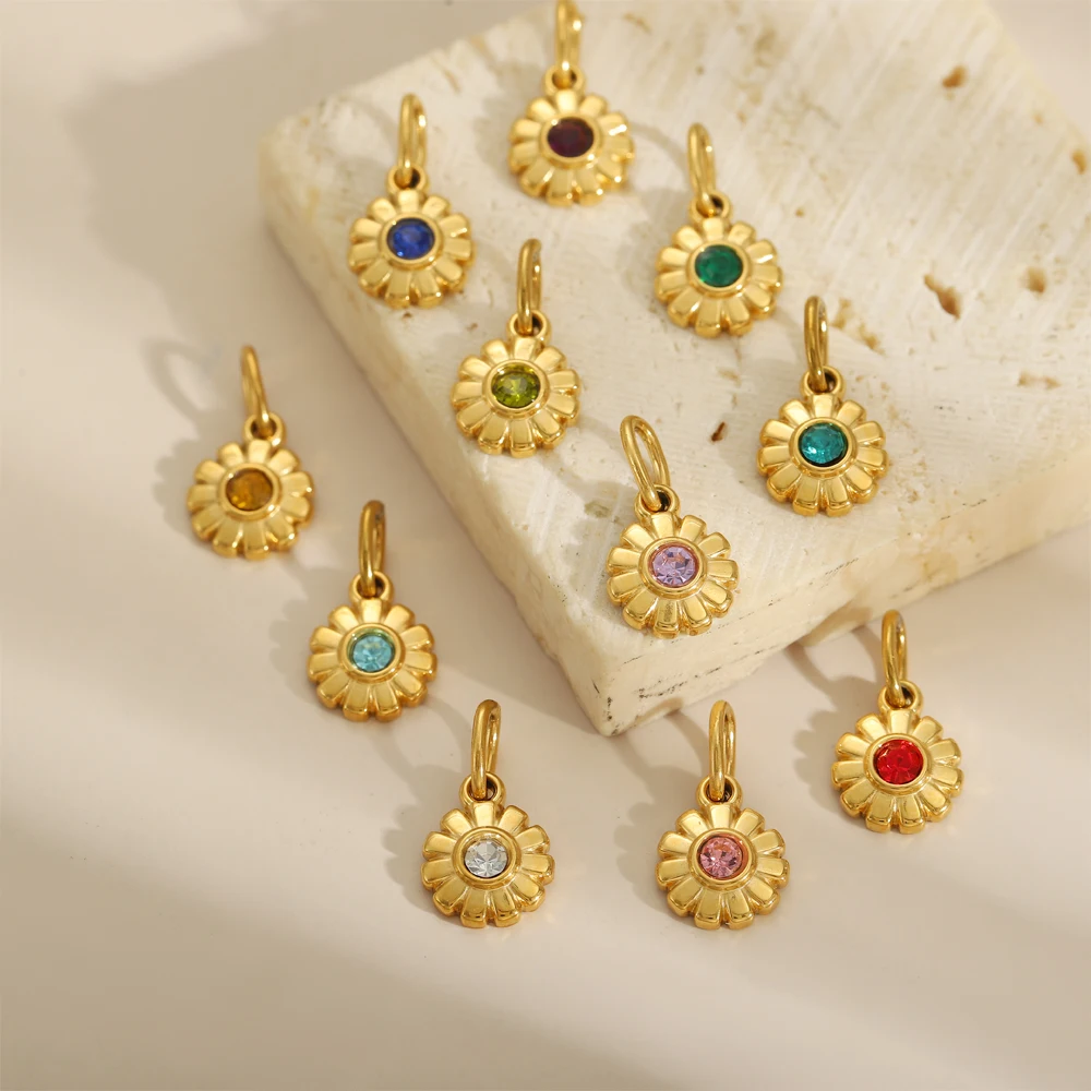 CARLIDANA Stainless Steel Flower Pendant Shiny Colorful Rhinestones ...