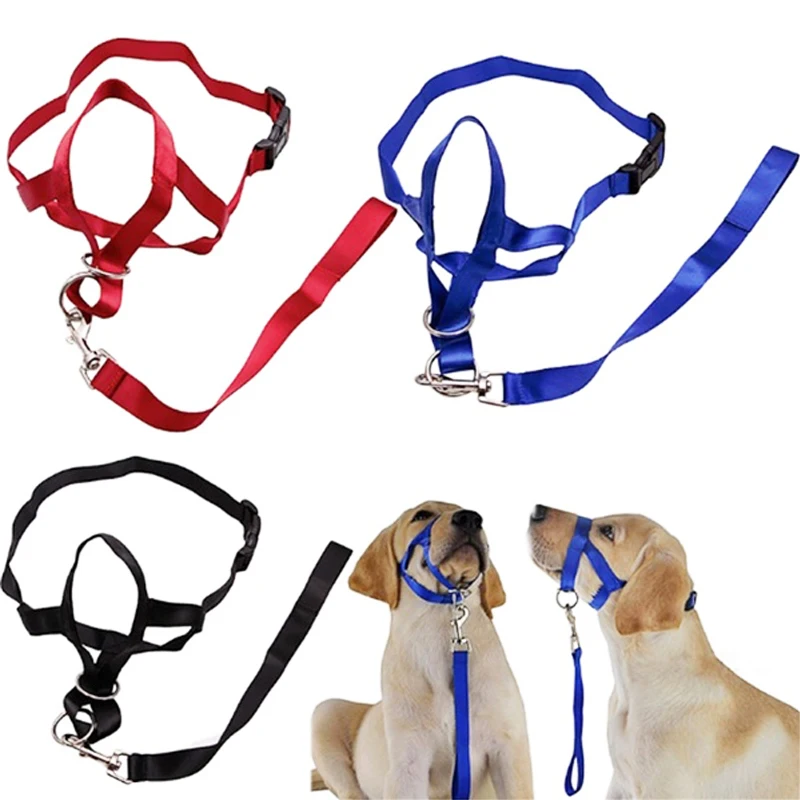 Dog Harness Dog Muzzle Nylon Adjustable Dog Muzzle Anti-barking Anti-bite Harness Head Collar Muzzle Dog Halter Training Leash Pey Supplies