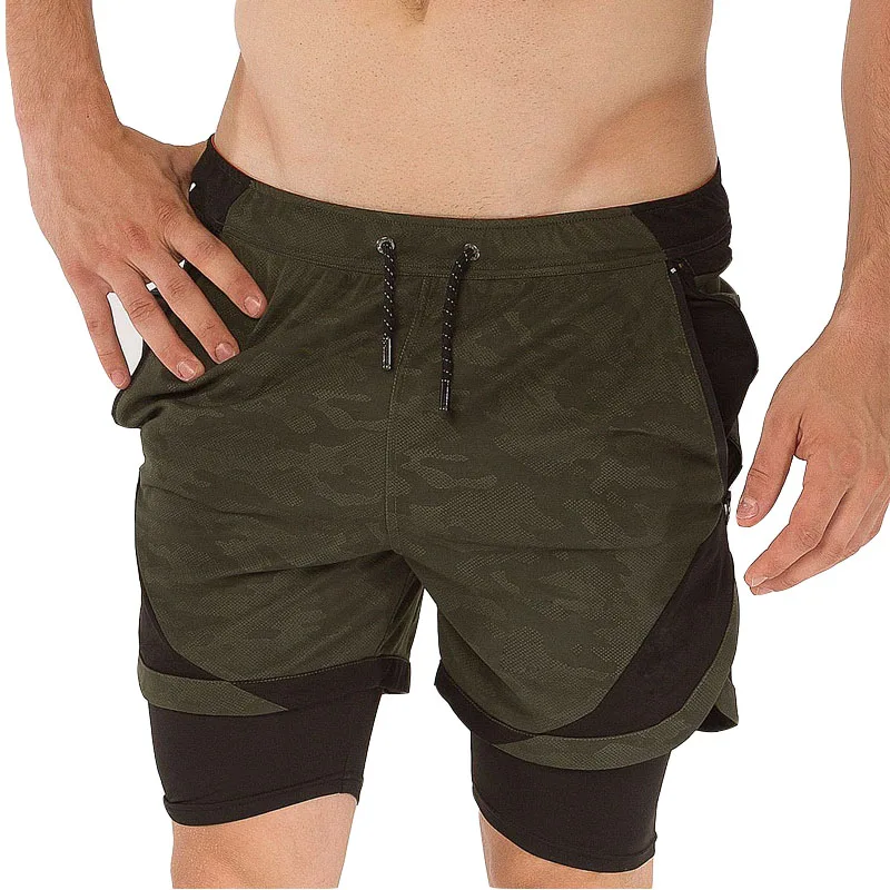 

2022 Camo Running Shorts Men 2 In 1 Double-deck Quick Dry GYM Sport Shorts Fitness Jogging Workout Shorts Men Sports Short Pants