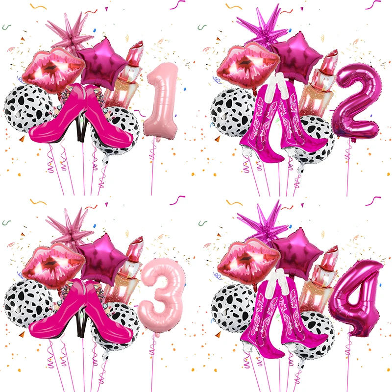 9-teiliges Rosa Prinzessinnen-Thema Folienballons mit Hochhacken für Babyparty, Geburtstagsfeier, Deko-Hintergrund, Geschenk Luftballons