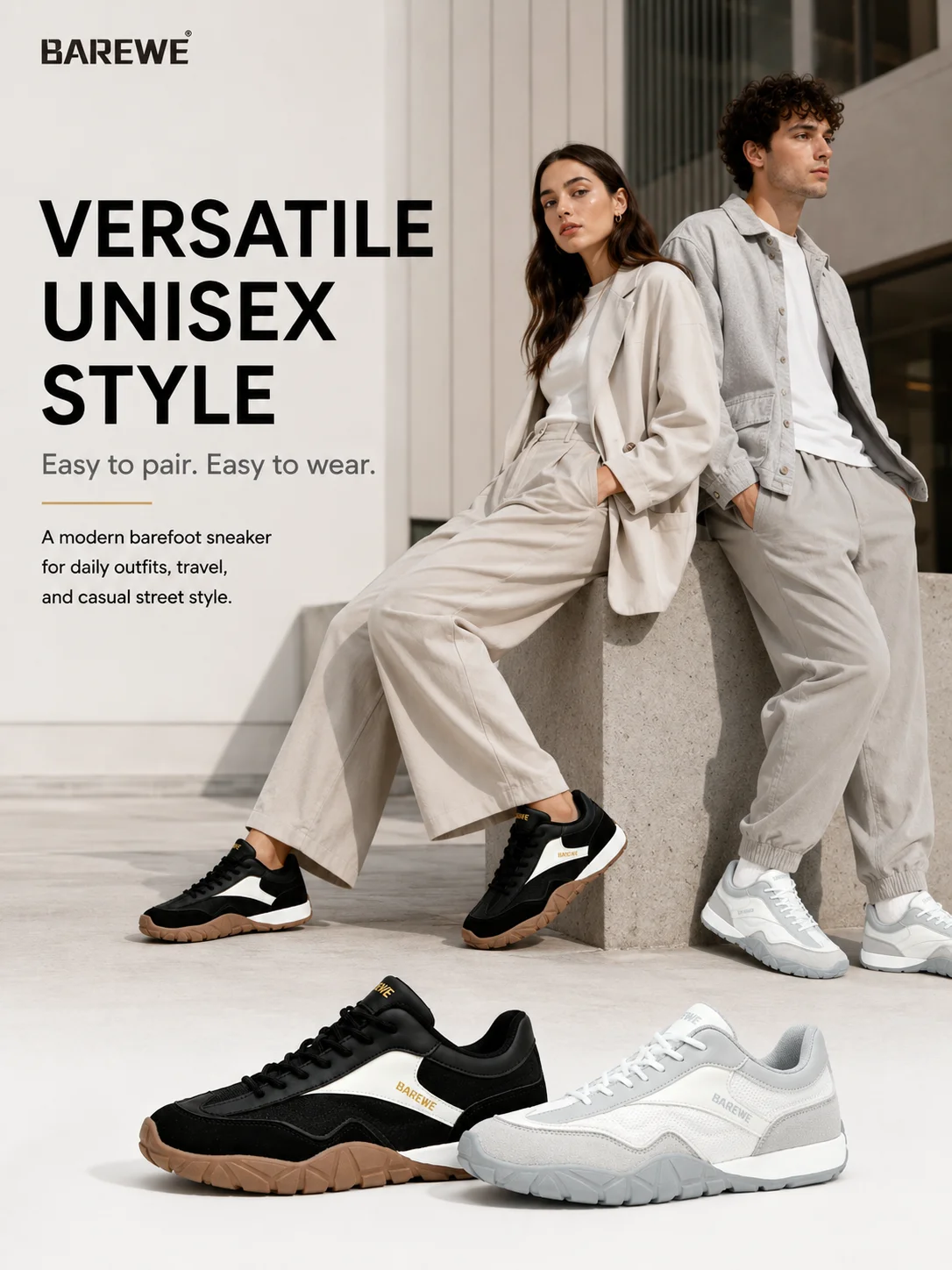barewe Men's and Women's Athletic Shoes, Wide-Fit, Wide Upper, Walking Shoes, Comfortable, Barefoot-Style, Daily Training Shoes, 3
