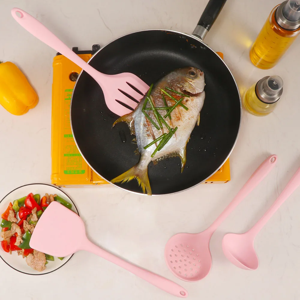 1Pcs Non Stick Pink Silicone Heat-Resistant Kitchen Cookware Spatula Soup Spoon Shovel Turner Utensil Cooking Tools Kitchenware