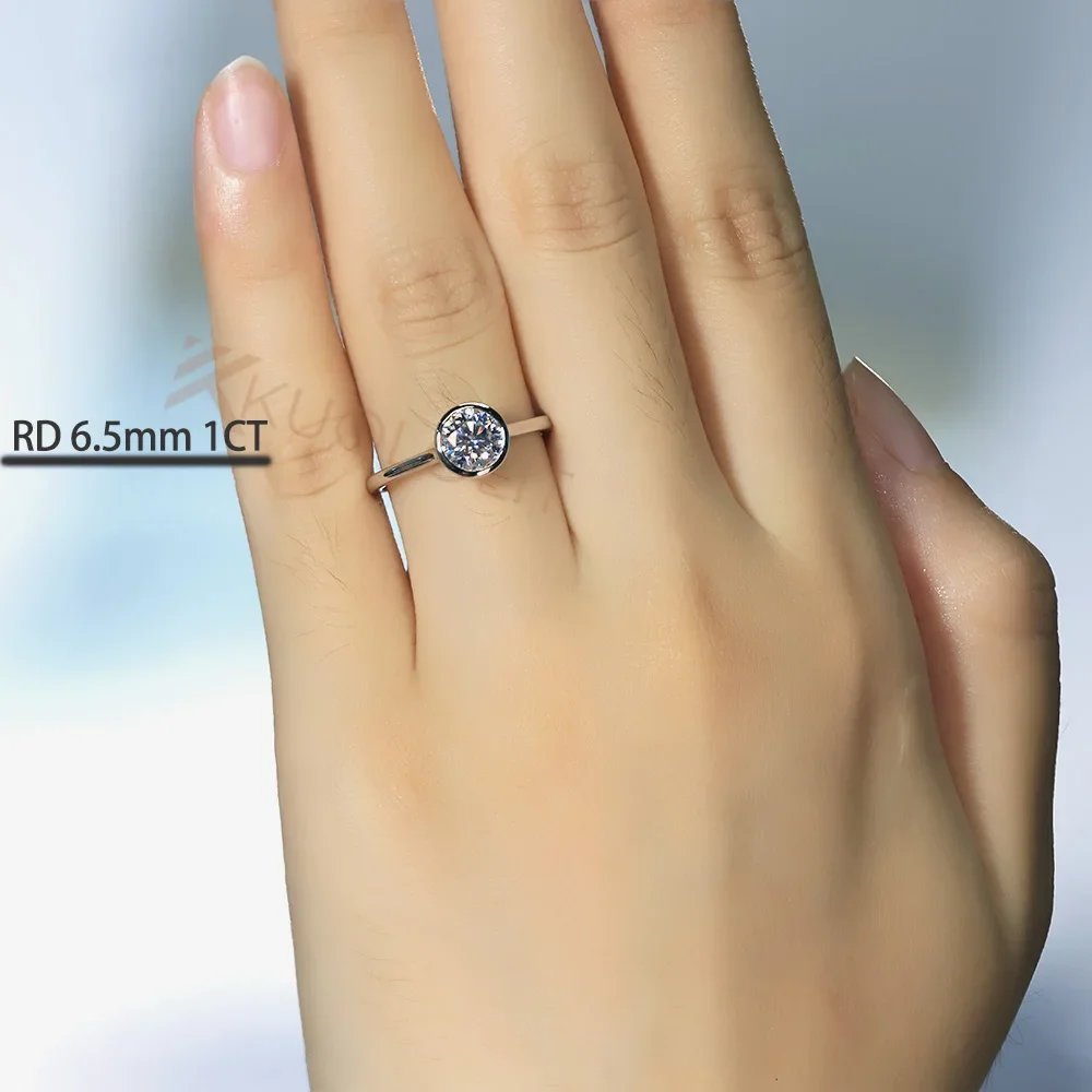 Kuololit 2CT Bezel Set Moissanite Rings for Women Solid 14K