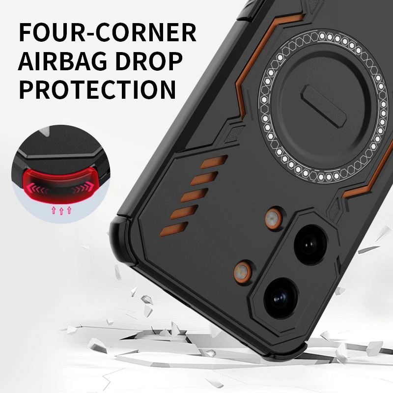 Rugged Hollow Heat Dissipation Armor Phone Case with Magnetic Shockproof Cover