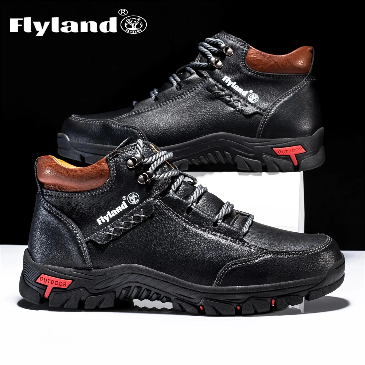 FLYLAND Classic Leather Casual Men's Shoes Business Driving Flats Fashion Ankle Boots 5