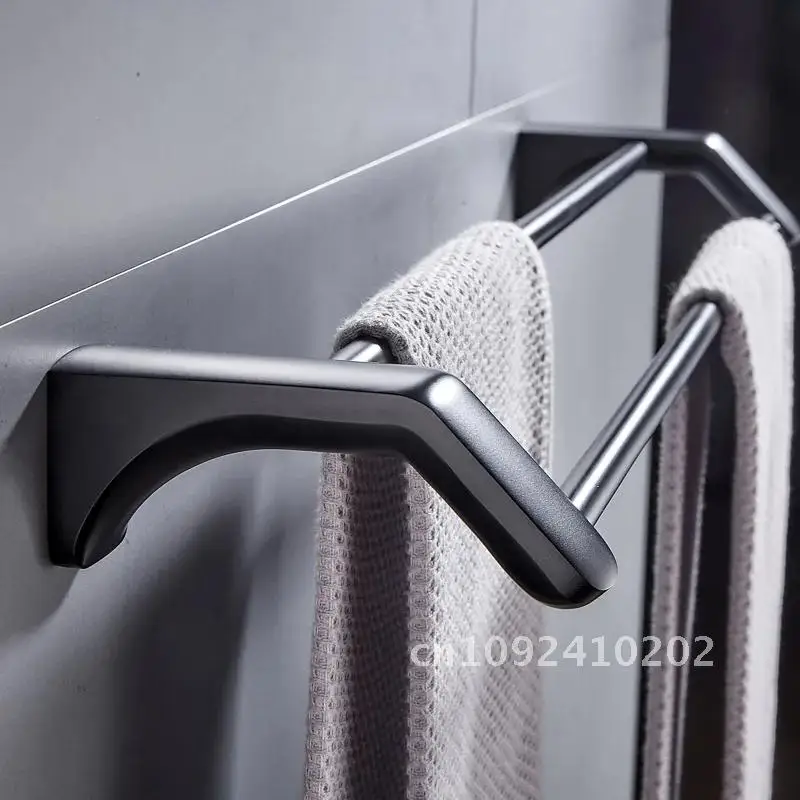 Matte Black Stainless Steel Bathroom Double Towel Shelf Towel Accessories Bath Rack Bar Hanger Bathroom Rail Holder