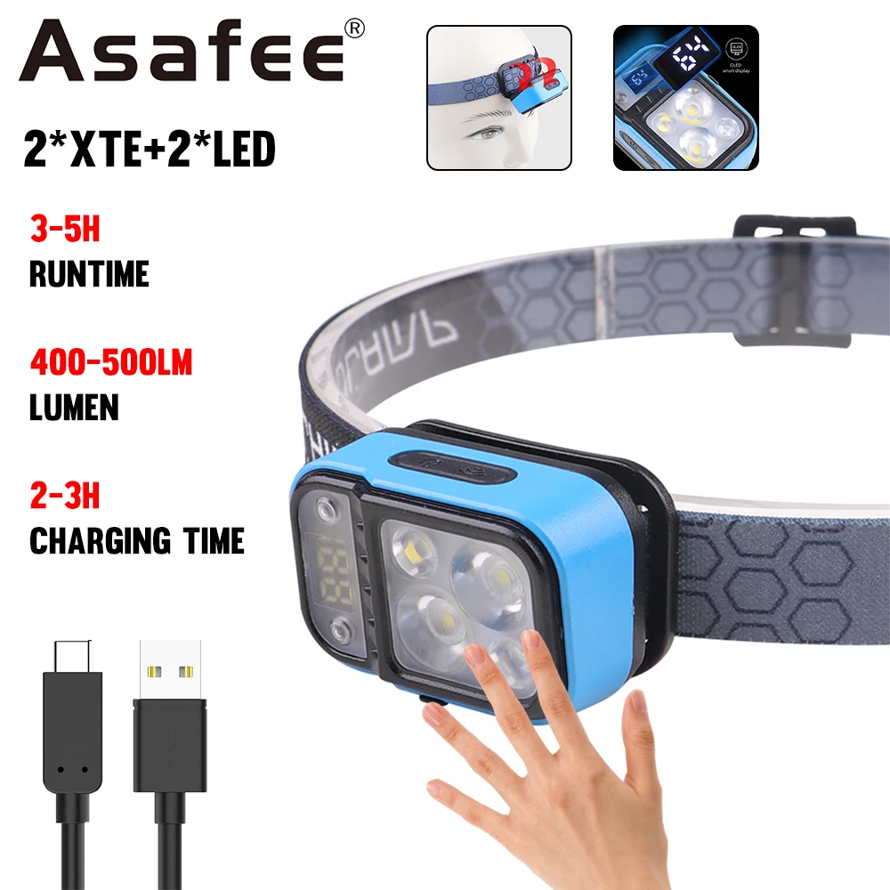 

Asafee YD-07 XTE LED 500LM White Red Light Headlamp Induction Switch IPX4 Waterproof 60° Rotation Built-in Battery Rechargeable