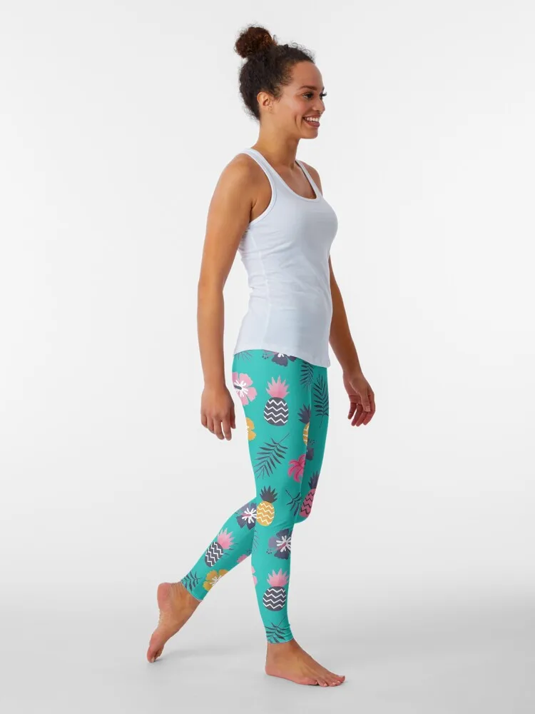 Forever Summer Tropical Pattern on Mint Green Leggings gym womans Women's high waist sports tennis for Womens Leggings