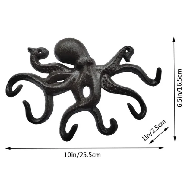 Octopus Key Holder for Wall Cast Iron Hooks Decorative Rustic Towel Mounted  Heavy Duty Coat