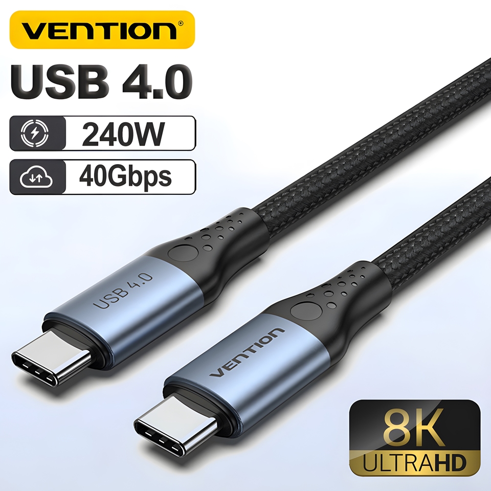Vention 8k@60HZ 240W USB Type C to Type C Fast Charging Cable USB 4.0Gbps 5A Data Wire for iPhone 16 15 Samsung S24 MacBook Pro