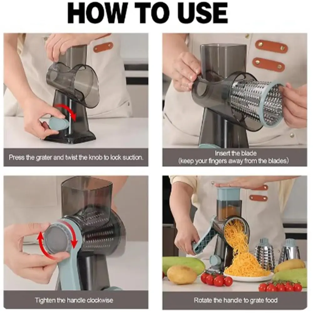 3 in 1 Rotary Cheese Grater Blender Versatile Manual Vegetable Slicer Food Cutter Multifunctional Peanut Nuts Grinder
