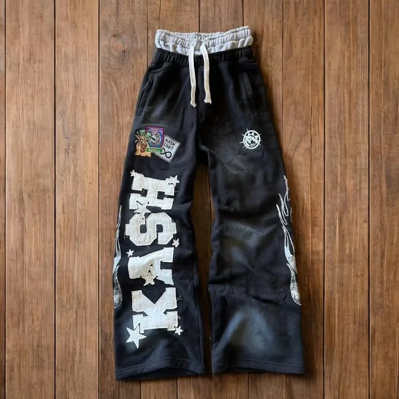 2026 Herren Baggy Pants Bestickte Gestreifte Streetwear Jogger Y2K Hosen Sweatpants Harajuku Koreanische Erwachsenen- und Kinderhosen mit Kordelzug