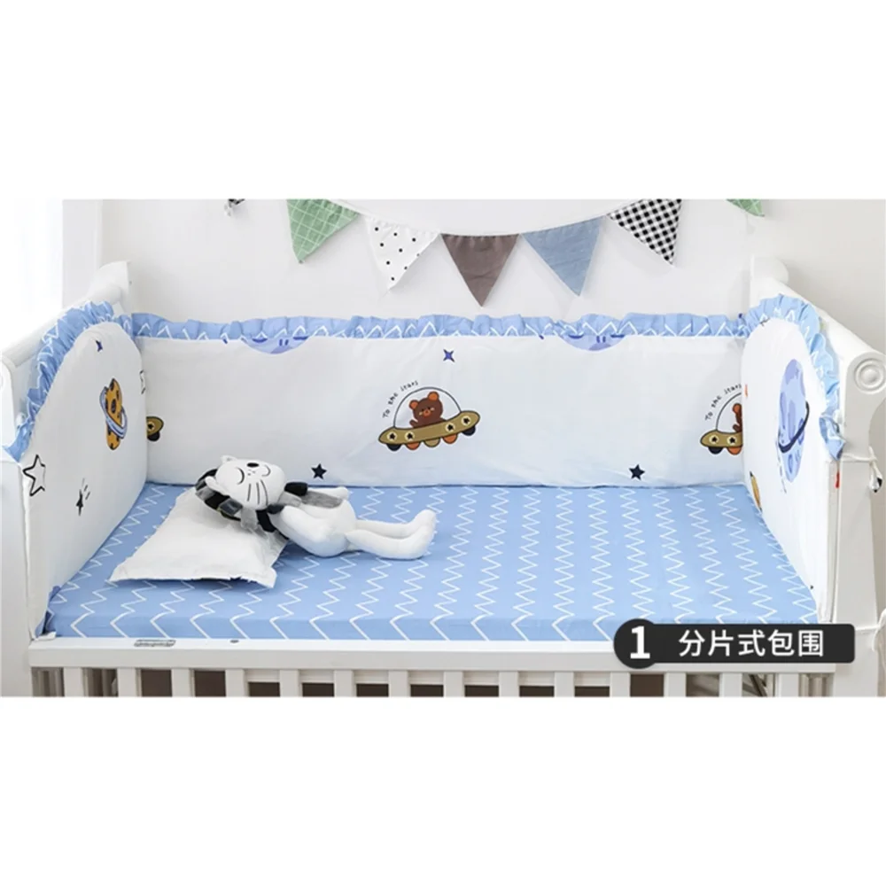 5 pezzi set biancheria da letto per lettino in cotone lenzuolo con angoli per culla biancheria da letto per neonato all'ingrosso (4 paraurti + lenzuolo) - immagine 2