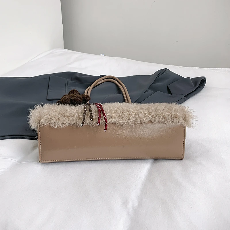 Luxus Lamm Woolen Handtasche Geldbörse Kupplungen Frauen Tasche 2024 Winter Neue Große Kapazität Unterarm Schulter Tasche Dame Warme Plüsch Tasche – Detail 20