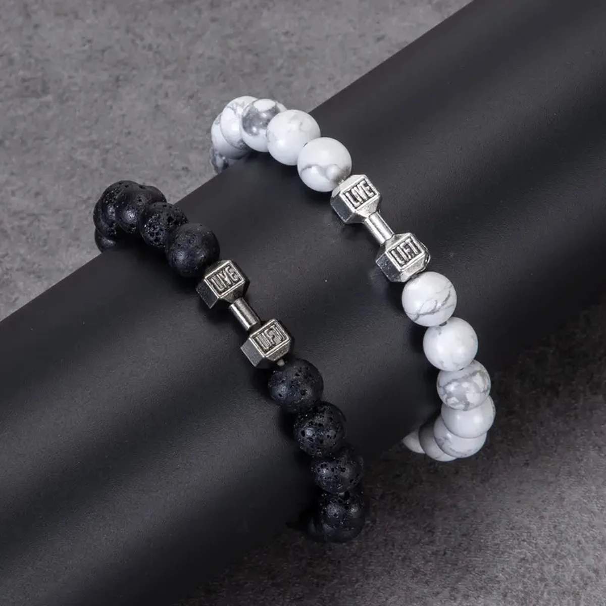 Set of 2 Men's Fashion Alloy Dumbbell Bracelets - 4 Stylish Designs