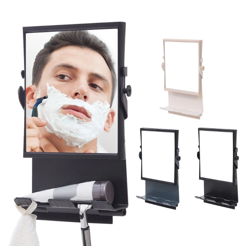 TAILI Miroir de Douche Antibuée pour Rasage avec Maintien du Rasoir, Miroir Antibuée sans Perçage, Rasage à Succion, Vagues de Serviettes, Incassable et Imperméable, Noir