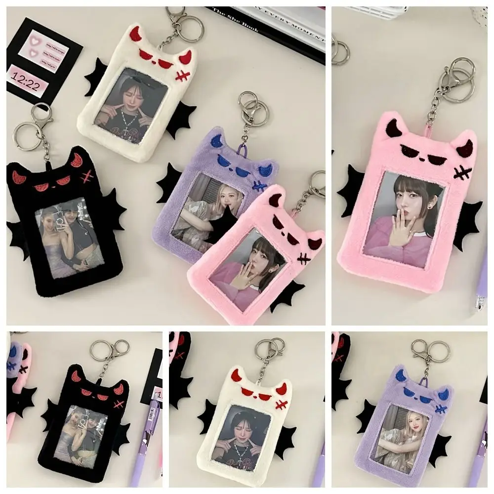 

Transparent Cartoon Plush Photocard Holder Bat Demon with Keychain Pendant Photo Protective Case Protective Case Korean Style
