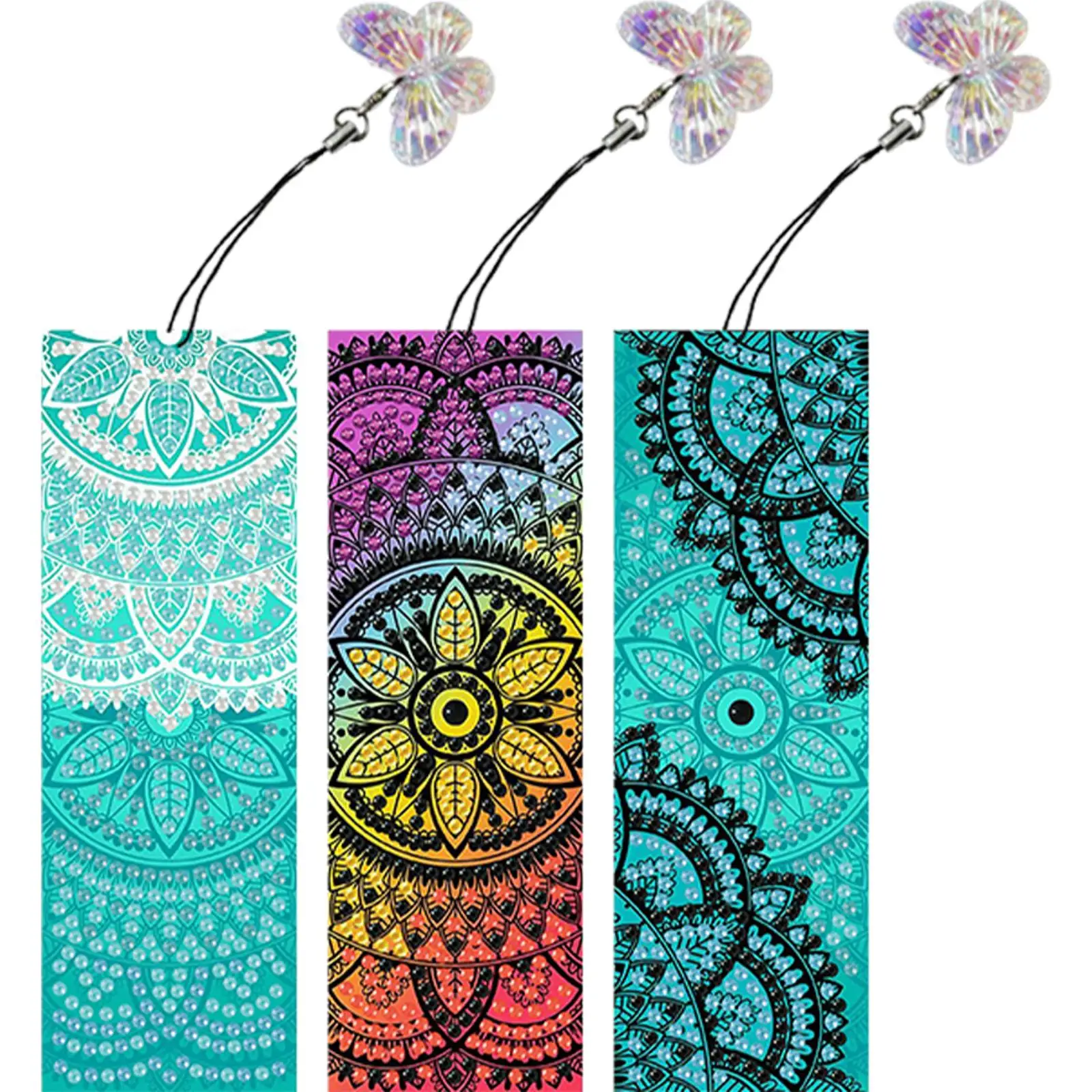 3Pcs Special Shaped Flower Pattern Diamond Bookmark Art Project DIY Diamond Bookmark with Crystal Pendant for Reading Day Gift