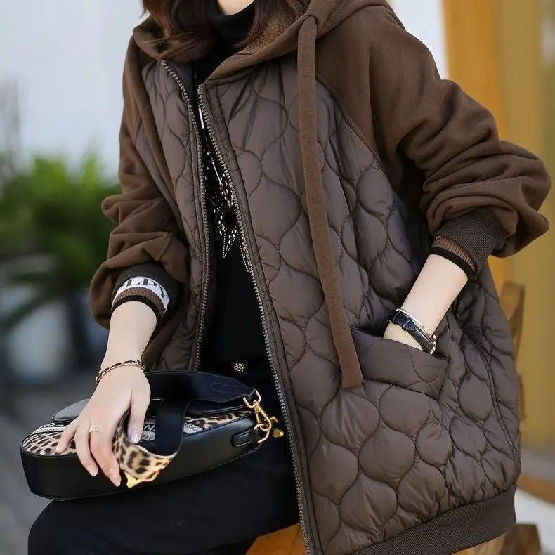Manteau D'hiver Matelassé à Capuche Pour Femme - Doudoune Chaude Avec Poches Zippées - Taille Grande Disponible