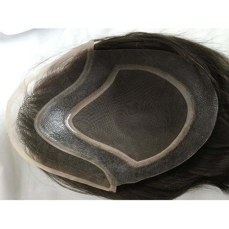 Toupee 남성용 인모 교체 시스템, 모노 얇은 피부 Pu 및 프렌치 레이스 프론트 헤어 피스, 남성용 가발 4 라이트 브라운
