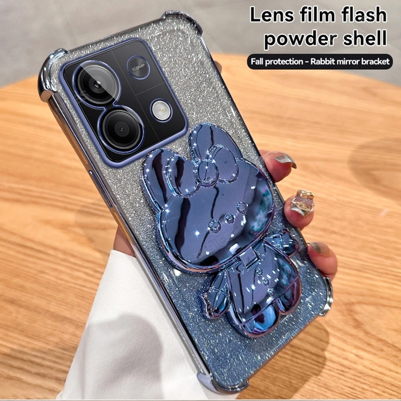 Rabbit Mirror Stand Four-Corner Anti-Shock Plating Phone Case