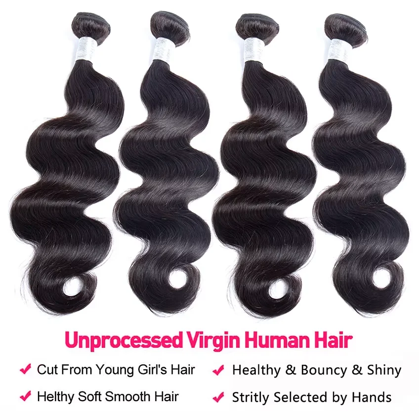 1 3 4 PCS Body Wave Bundles Human Hair 30 40 Inch Brazilian Real Human Hair Natural Black 16A Raw Hair Weave Bundles Extensions 4