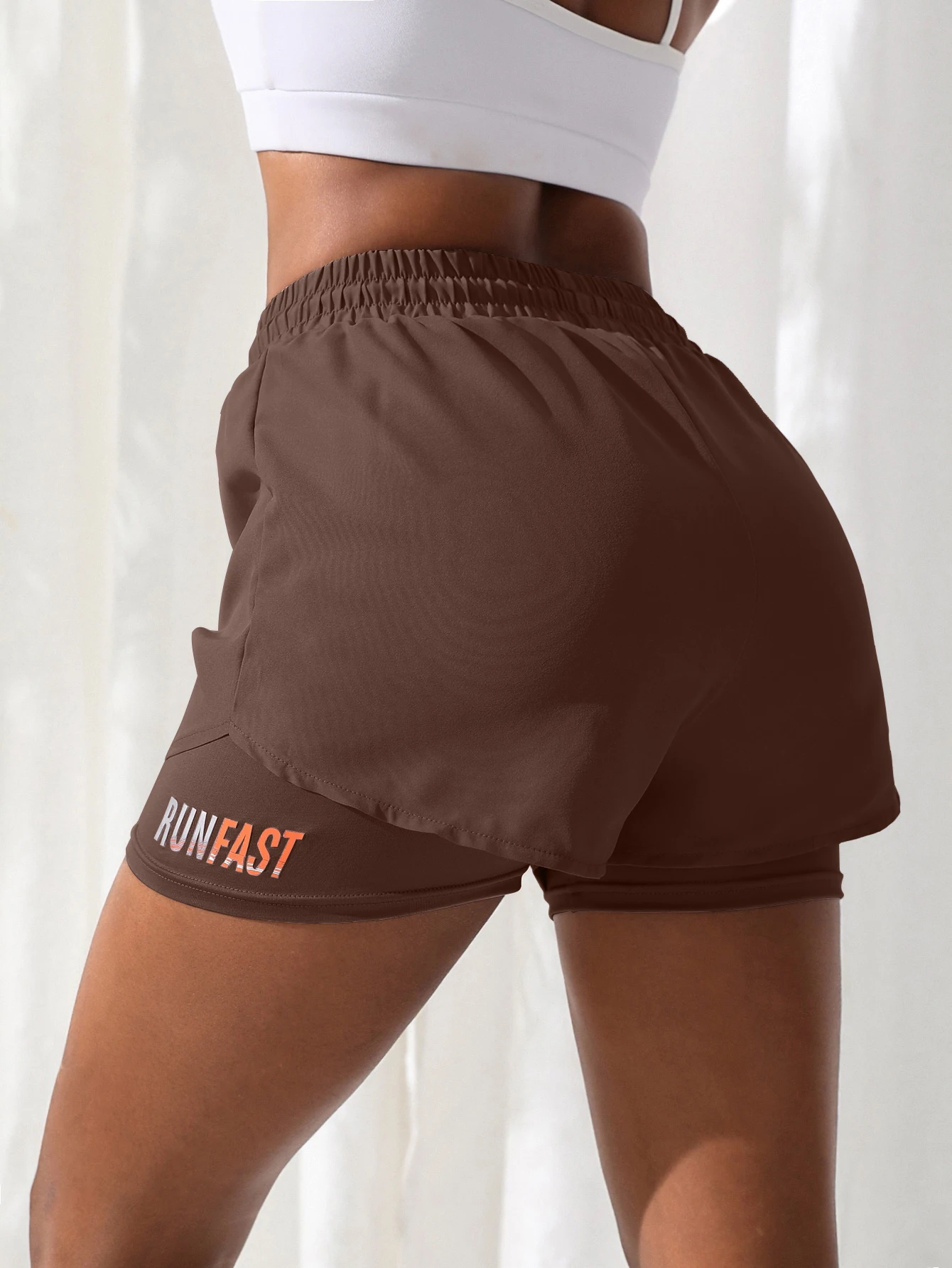 Shorts mit Kordelzug und Buchstabenmuster, doppellagig, bequem, lässig, Sporthose für Laufen und Training – Detail 13