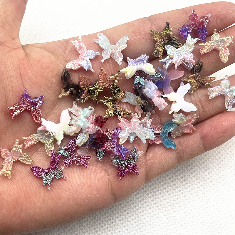 Set of 30 Glitter Resin Butterflies for Jewelry and Nail Art Crafts