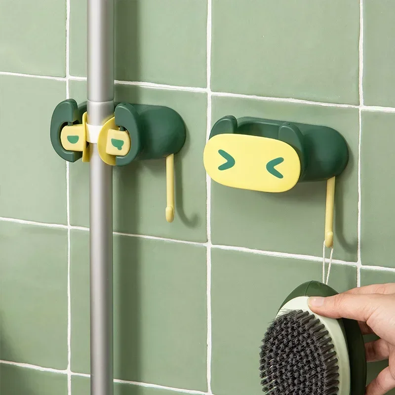 Mop Holder Wall Mounted Bathroom Storage Rack Hook Self-adhesive Broom Holder Hanger Brush Broom Handle Clip Household Items