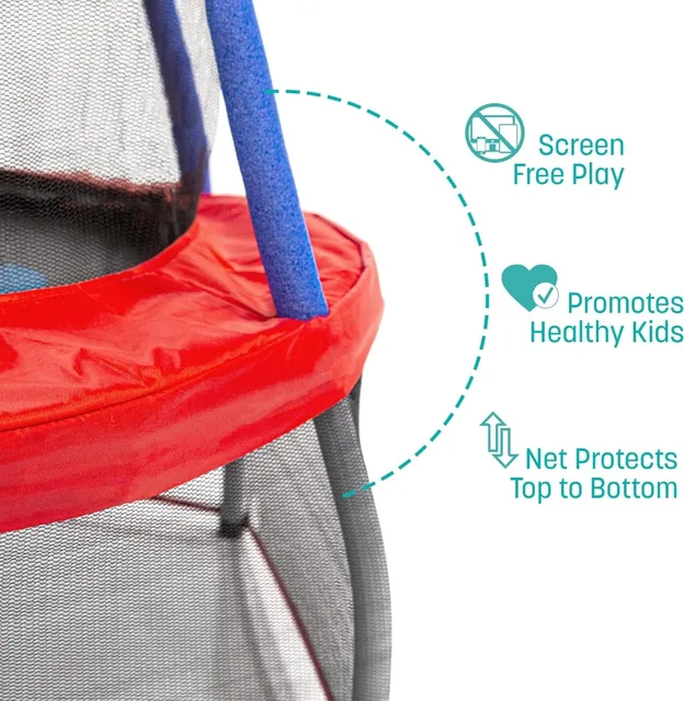 Mini Trampoline with Enclosure Net for Toddlers 3-7, 360° Padded Handlebar, Zoo Animal Theme