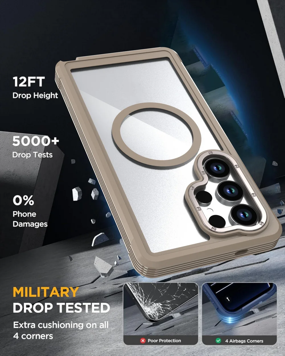 Military Grade Magnetic Case with Built-in Kickstand & Belt Clip Cover (3 in 1)
