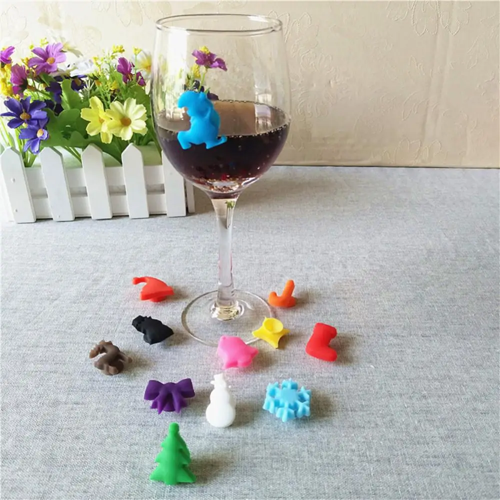 1/3/5SETS Silicone Wine Cup Suction Cup Label Christmas Party Identifier Wine Bottle Recognizer Marker Mark Sign