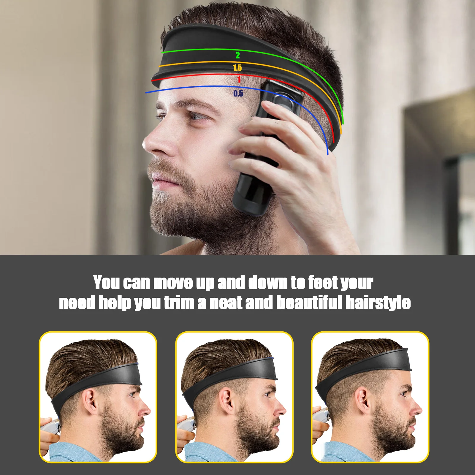 Haircut Template Curved Silicone Hair Straps Collar Shave Template Hair Trimming Guide Barber Tools