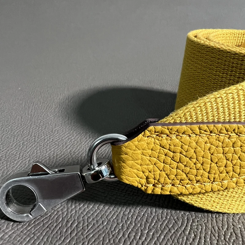 Jaune Amber Togo Cowhide 5cm Wide Canvas belt Steel Buckle Genuine Leather Hand Sewn Suitable For Kelly Bags, Shoulder Straps