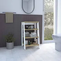Linen Cabinet Jenne, Four Open Shelves, Light Oak / White Finish 1