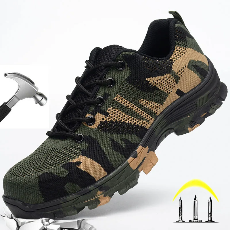 

CHNMR Navy Camouflage Light Breathable Sneaker For Men Anti Puncture Anti Smashing Safety Shoes Man for Work Male Boots