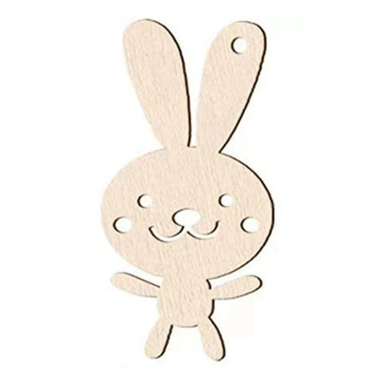 70PCS Unfinished Blank Wood Cutout Wooden Easter Bunny Rabbit Shaped Wooden Easter DIY Wooden Craft For Easter Spring Durable