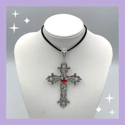 Limited Edition Black Velvet Cross Bead Choker Necklace - Gothic Glam Statement Jewelry (Red)