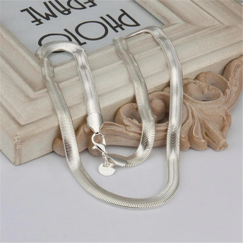 925 Sterling Silver Necklace Bracelets Jewelry Set 6MM Flat Soft Snake Chain for Women Men