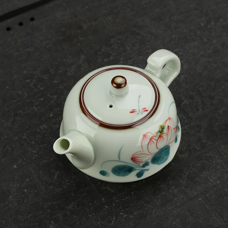 Handpainted Ceramic Kung Fu Teapot Ceramic Celadon Kiln Kung Fu Tea Single Pot Colorful Handpainting Gongfu Tea Set Pot 175ml