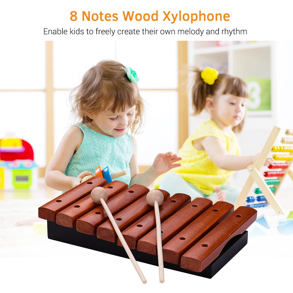 Xylophone Musical Instrument 8 Notes Wood Xylophone Includes 2 Wooden Mallets for Children Kids Educational Music Toys